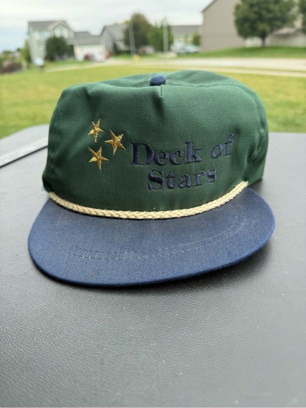 Vintage Show String Deck of Stars Green and Navy Rope-Trim  Hat